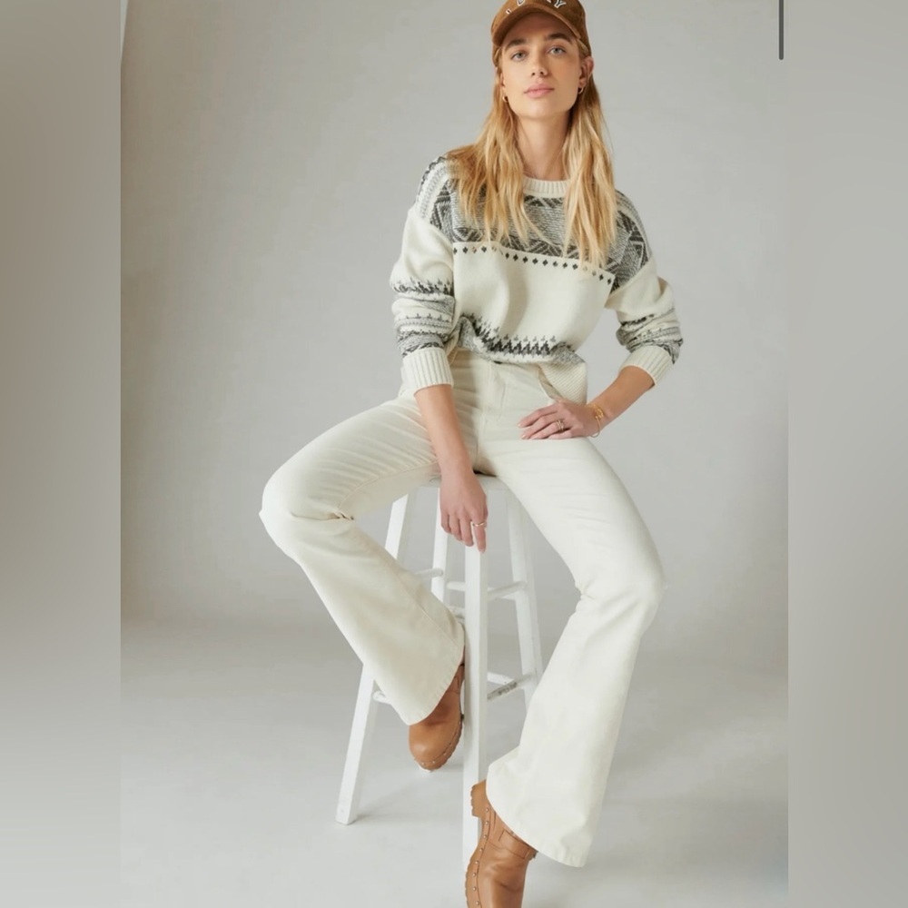 Lucky Brand Corduroy Stevie Flare Jeans High Rise Cream 20x35 NWT